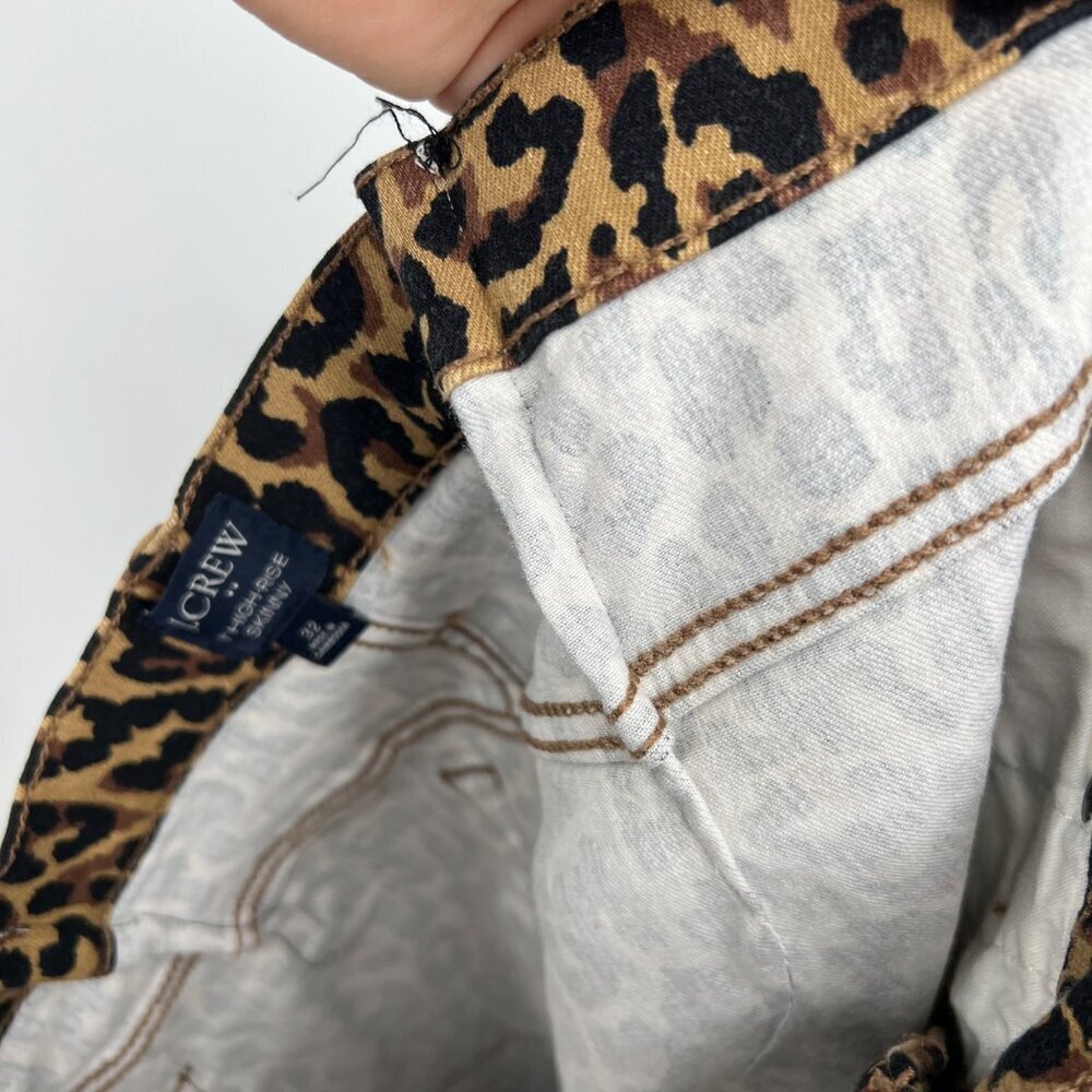 J.CREW 9" High Rise Skinny Jeans Size 32 Waist Exposed Button Fly Leopard Print - Picture 13 of 15
